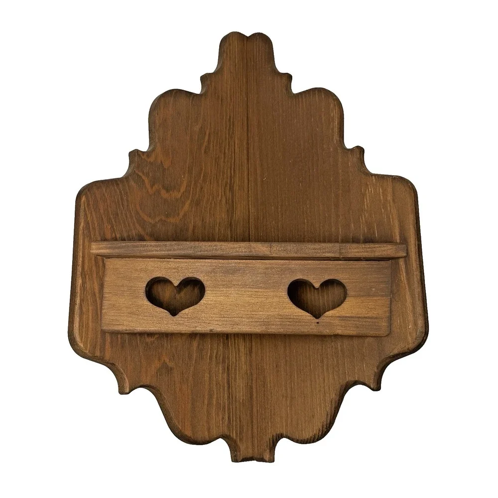 Vintage Wooden Corner Shelf Heart Cut Out Scalloped Edges 17